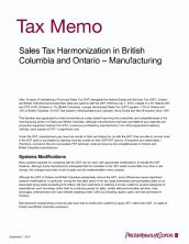 Tax Memo: Sales Tax Harmonization in British Columbia and Ontario – Manufacturing