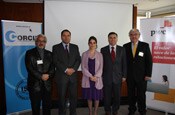 Francisco Maldonado; Gerente General de CORCIN; Juan Pablo Mesías, Abogado de Servicios Laborales de PwC Chile; María José Zaldívar Larraín, Superintendenta de Seguridad Social; Michel Laurie, Senior Manager de Servicios Laborales de PwC y Sergio Sarmiento, Presidente de CORCIN.