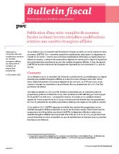 Bulletin fiscal : Publication d’une série complète de mesures fiscales incluant les très attendues modifications relatives aux sociétés étrangères affiliées (Memo No. 2012-40F)