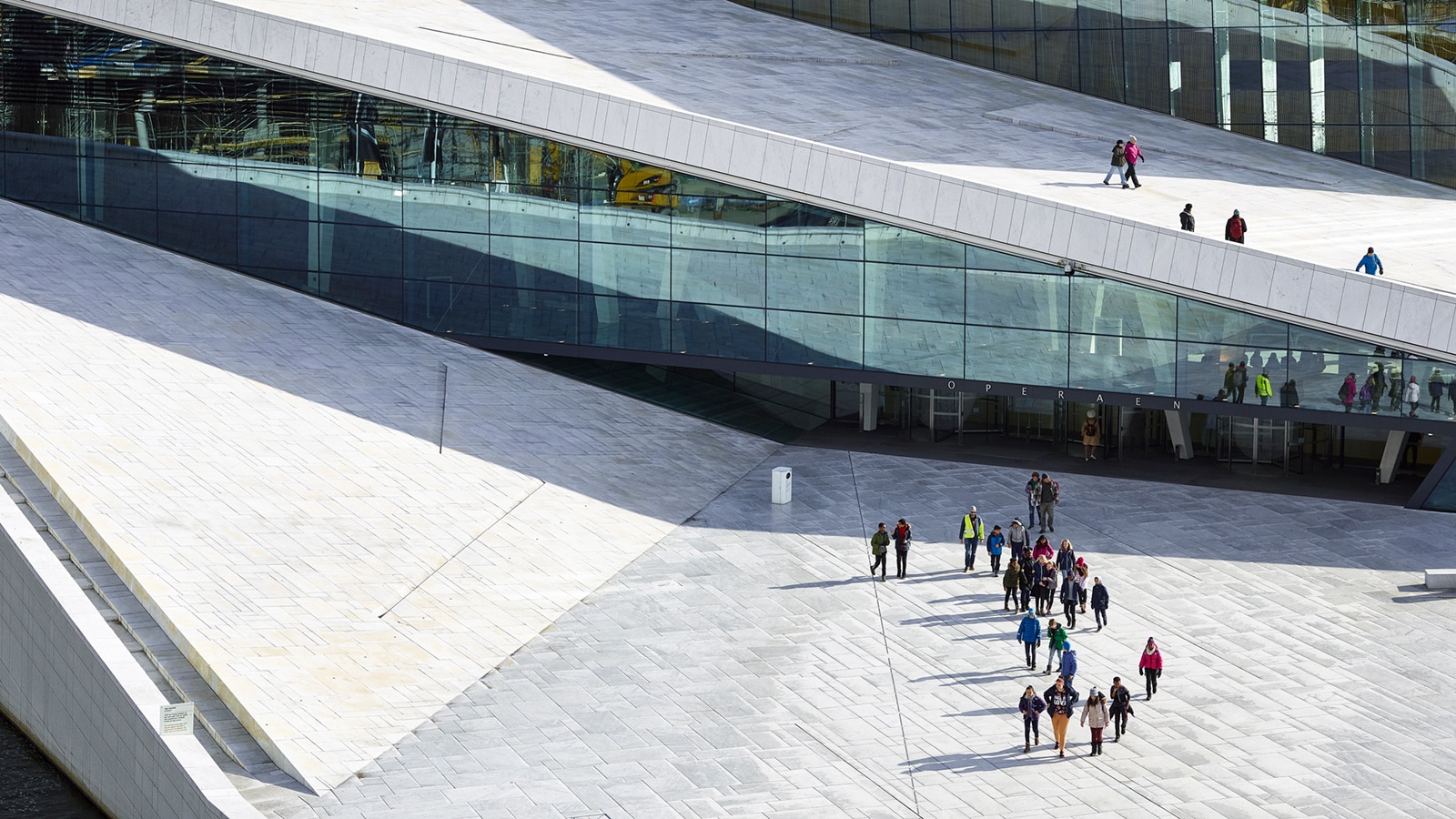 People gathered outside of business office