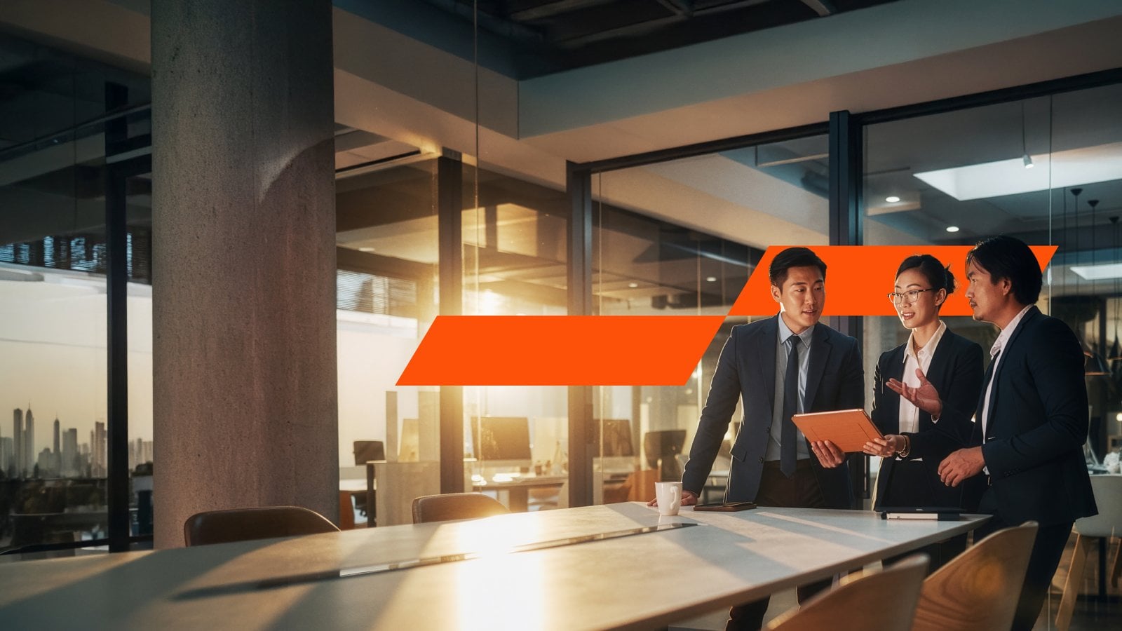 Team in discussion in a modern office