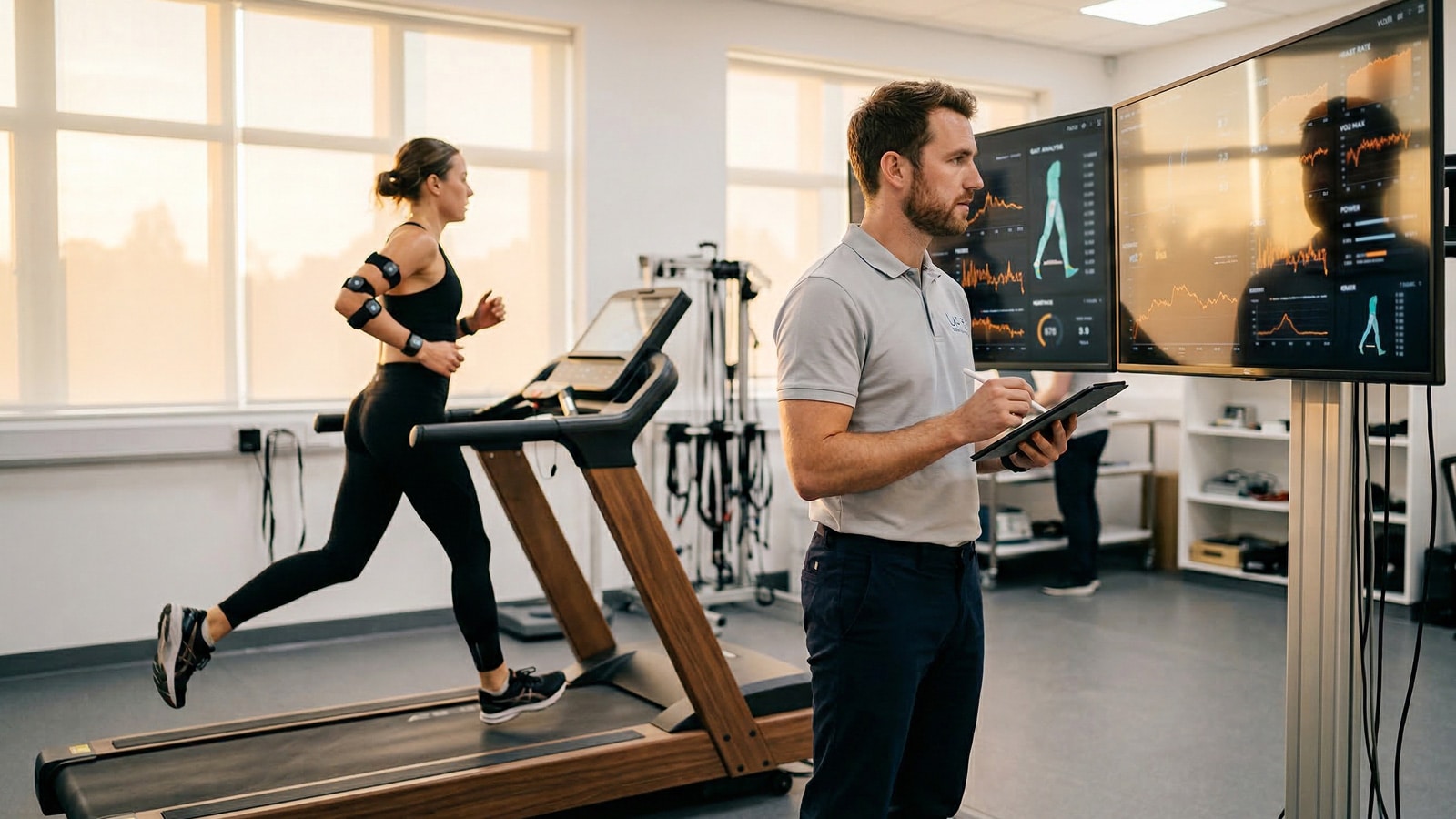 Women undergoing fitness analysis