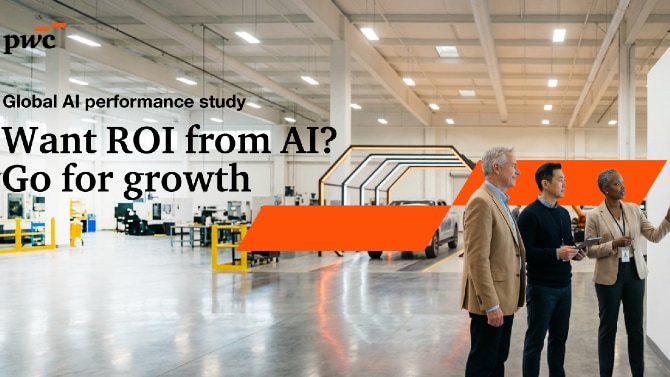 PwC 2026 AI Performance Study - AI 경제적 가치의 74%를 상위 20% 기업이 독점하는 격차를 보여주는 인포그래픽