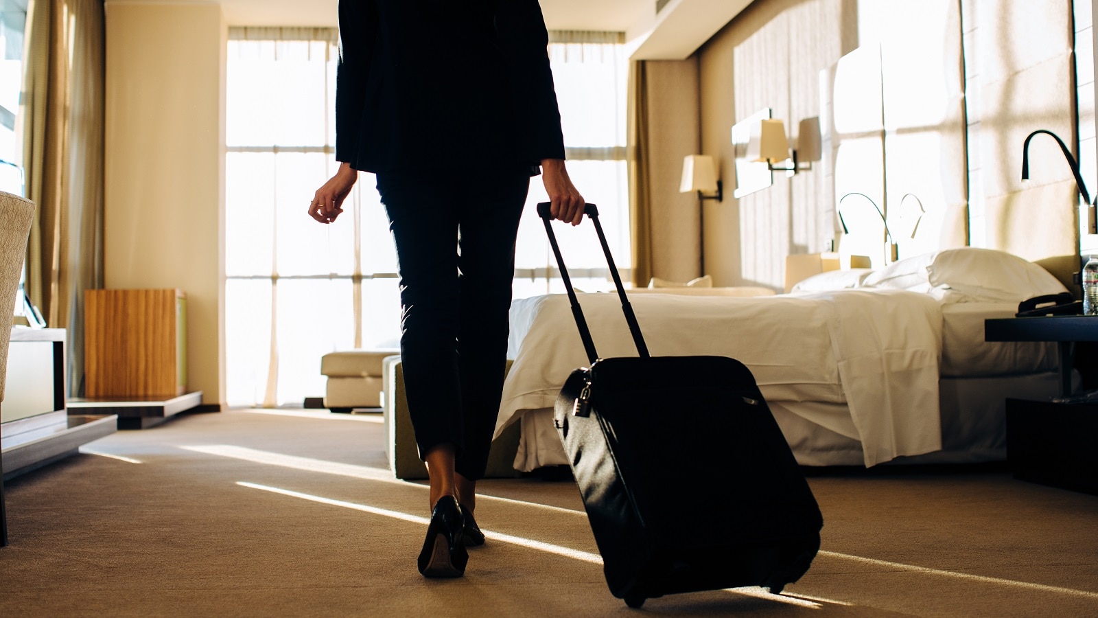 woman in hotel room