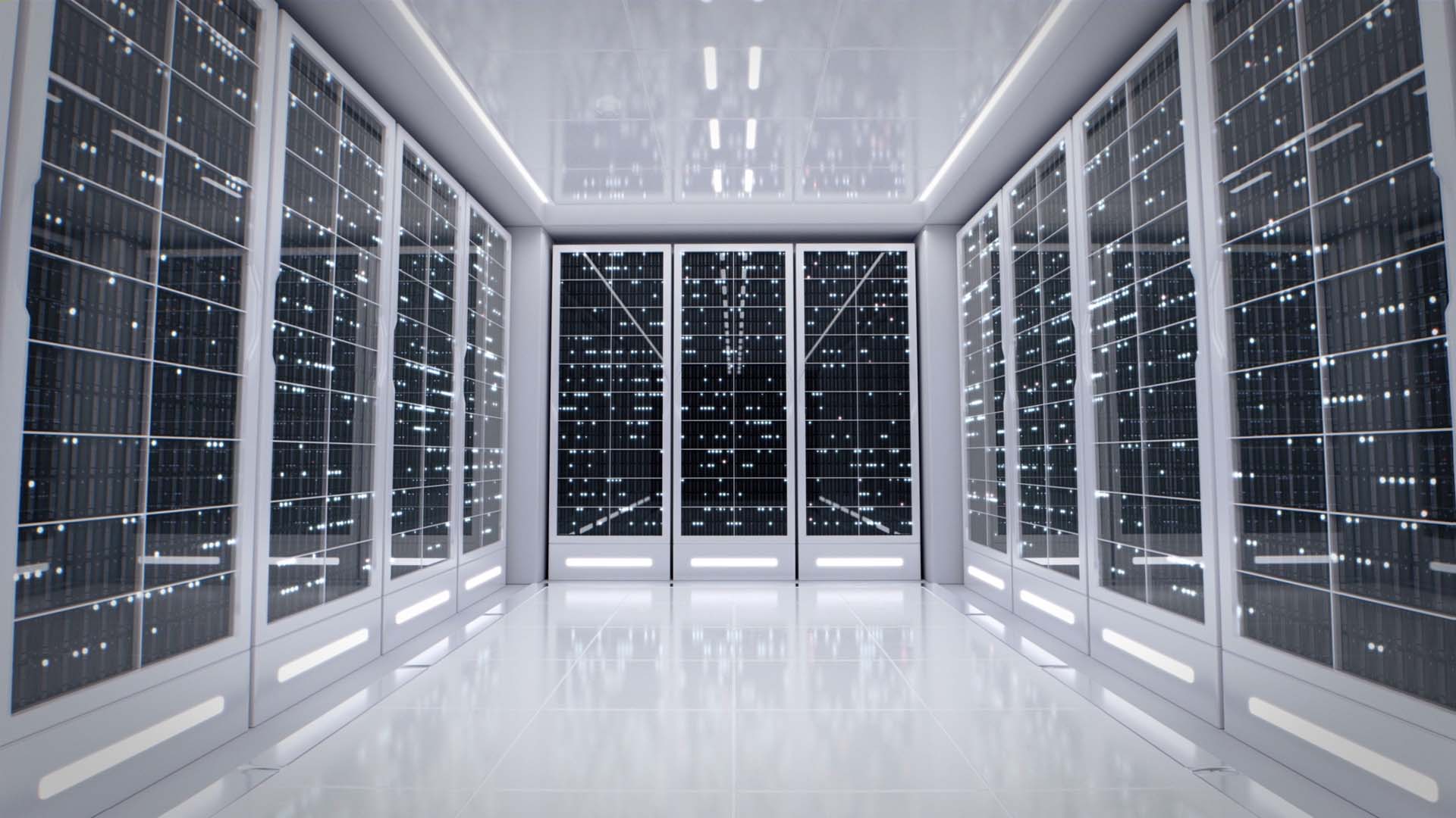 Futuristic data racks in data center
