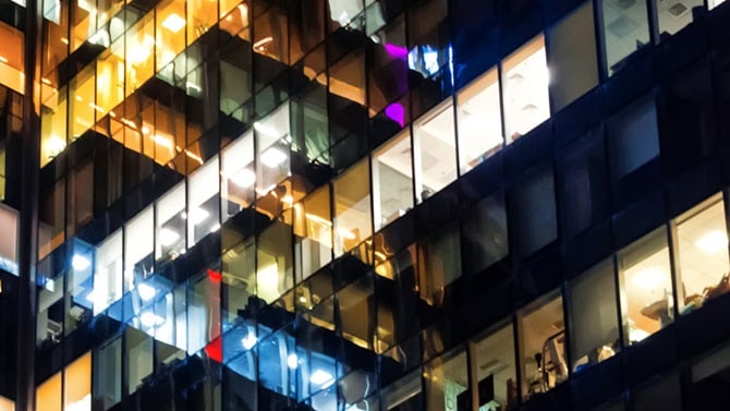 An office building at night
