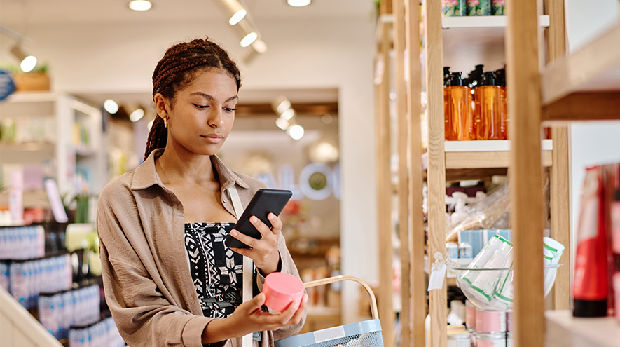 A woman looking at a mobile device